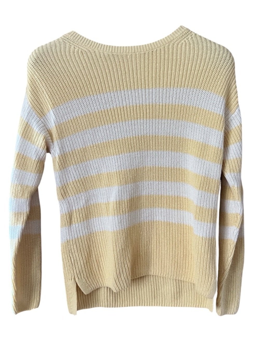 Croft & Borrow White and Yellow Striped Crewneck Knit Sweater Size Medium